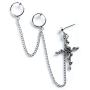 Rose Cross Dangle Hoop Earrings Gothic Double Circle Chain Leaf Flower Cross Clip on Earring for Women Girls Fashion Jewelry Gifts
