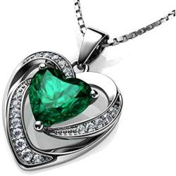 DEPHINI - Green Heart Necklace - 925 Sterling Silver - Peridot Birthstone Embellished with Branded Crystal Pendant - Fine Jewellery Woman Necklace 18'' Rhodium Plated Silver Chain - Cubic Zirconia