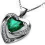 DEPHINI - Green Heart Necklace - 925 Sterling Silver - Peridot Birthstone Embellished with Branded Crystal Pendant - Fine Jewellery Woman Necklace 18'' Rhodium Plated Silver Chain - Cubic Zirconia