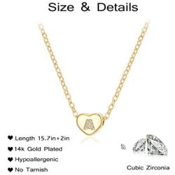 Harlermoon Heart Initial Necklace Letter A to Z 26 Alphabet Pendant Necklace 14K Gold Filled Handmade Dainty Choker Jewelry for Women Girls