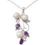 NOVICA Cream Cultured Freshwater Pearl Amethyst Rhodium Plated Silver Necklace, 18'' Sincerely Yours