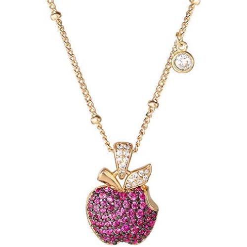 Disney Villains Evil Queen Yellow Gold Plated Sterling Silver Cubic Zirconia Bitten Apple Necklace, Official License