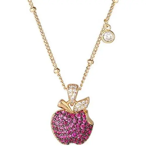 Disney Villains Evil Queen Yellow Gold Plated Sterling Silver Cubic Zirconia Bitten Apple Necklace, Official License