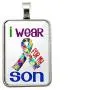 Handmade''I WEAR PUZZLE FOR MY SON'' Autism Awareness Causes Glass Cabochon 25x18 Rectangle Charm Pendant Necklace Gift