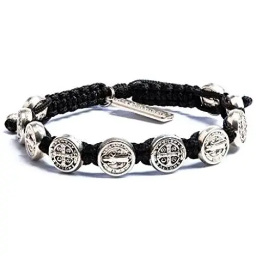 My Saint My Hero Handwoven Blessing Bracelet with Benedictine Metal Charms My Saint My Hero Handwoven Blessing Bracelet with Benedictine Metal Charms