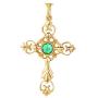 Carleen 14K Solid Real Yellow Gold Vivid Green Emerald May Birthstone Oval/Cross/Halo/Princess Cut Pendant Necklace Delicate Dainty Fine Jewelry for Women Girls, 16/18 INCH