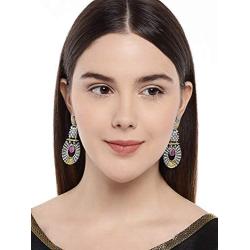 Aheli Boho Oxidized Indian Laxmi Goddess Dangle Earrings with Faux Stone Studded Ethnic Fashion Jewelry for Women