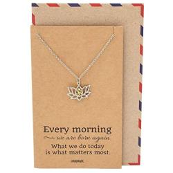 Quan Jewelry Yoga Lotus Flower Necklace with Om Symbol, Happy Birthday Gifts Ideas for Mom, Daughter, Women with Inspirational Quote on Gift Card (Two-tone)