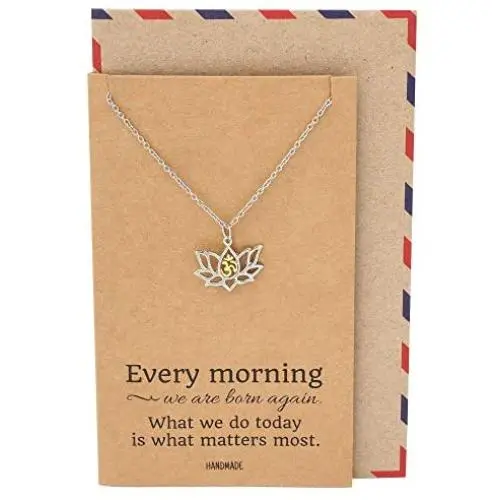 Quan Jewelry Yoga Lotus Flower Necklace with Om Symbol, Happy Birthday Gifts Ideas for Mom, Daughter, Women with Inspirational Quote on Gift Card (Two-tone)