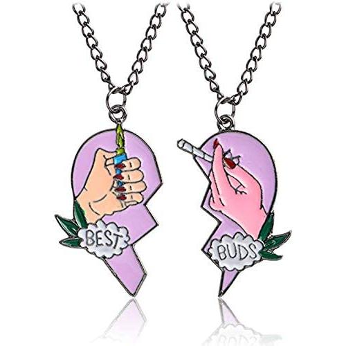 COLORFUL BLING Best Buds BFF Best Friends Valentine Cannabis Pot Matching Pendant Necklaces Gift Set of 2