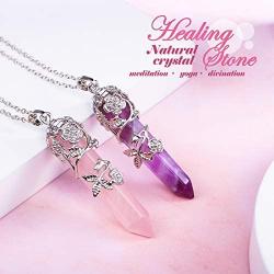 Hexagonal Healing Crystal Necklace Natural Prism Stone Pendant Flower Wrapped Pointed Quartz Yoga Energy with Chain