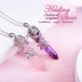 Hexagonal Healing Crystal Necklace Natural Prism Stone Pendant Flower Wrapped Pointed Quartz Yoga Energy with Chain