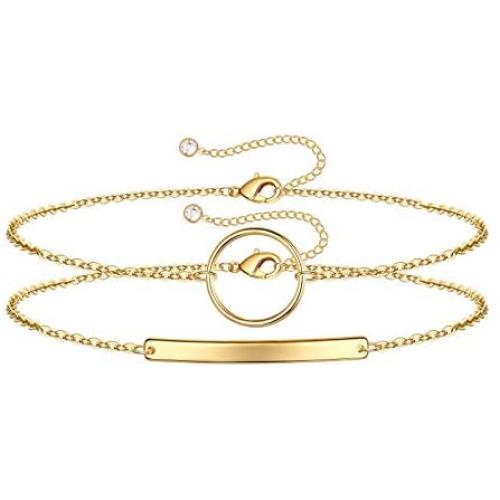 IEFWELL Dainty Gold Layered Bracelets for Women, 14K Gold Plated Layered Bead Bracelets Handmade Tiny Cute Elegant Turquoise Pearls Bar Beaded Gold Evil Eye Gifts for Women Teen Girls