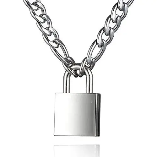 DIBOLA Padlock Necklace Stainless Steel Lock Chain for Men Women Silver 18-24 inch DIBOLA Padlock Necklace Stainless Steel Lock Chain for Men Women Silver 18-24 inch