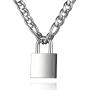 DIBOLA Padlock Necklace Stainless Steel Lock Chain for Men Women Silver 18-24 inch