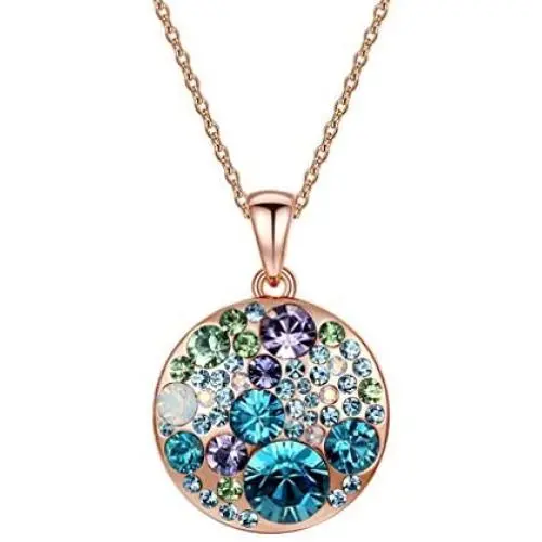 EVEVIC Swarovski Crystals Round Disc Pendant Necklaces for Women Fashion 14K Gold Plated Hypoallergenic Dainty Jewelry EVEVIC Swarovski Crystals Round Disc Pendant Necklaces for Women Fashion 14K Gold Plated Hypoallergenic Dainty Jewelry