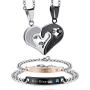 FIBO STEEL 4 Pcs Couples Necklace Bracelets Set for Women Men Matching His and Hers Love Heart Relationship Jewelry Gifts