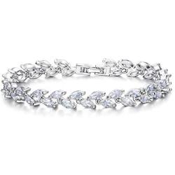 EVER FAITH Glamorous Cubic Zircon Wedding 2 Layers Small Leaf Roman Tennis Bracelet for Brides