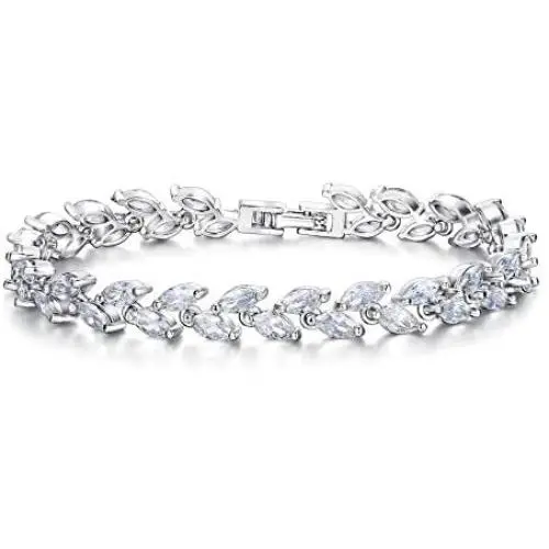 EVER FAITH Glamorous Cubic Zircon Wedding 2 Layers Small Leaf Roman Tennis Bracelet for Brides