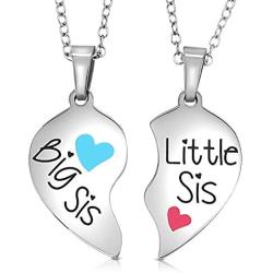 Big Sis & Lil Sis Gifts Jewelry Heart Necklace Set, 2 Sister Necklaces, Big & Little Sisters Jewelry