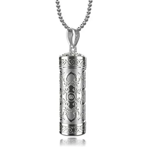 925 Sterling Silver ash necklace for human ashes Urn Pendants Cremation Jewelry Keepsake Buddhism Necklace for Men Women Mandala Maha pratisara Shurangama Mantra pendants with Chain and Gift Box