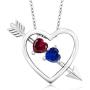 Gem Stone King 925 Sterling Silver Created Ruby and Created Sapphire Heart and Arrow Pendant Necklace (1.21 Ct with 18 Inch Silver Chain)