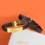 555Jewelry Stainless Steel Plate Braided Leather Lock Clasp Bangle Cuff Bracelet