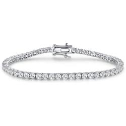 SUPRAONE White Gold Plated 925 Sterling Silver 3.0 Round Cut Cubic Zirconia Classic Tennis Bracelet, 14K White Gold Plated 7.0 Inch