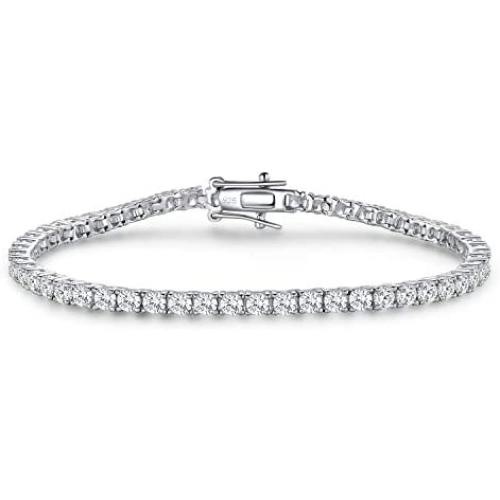 SUPRAONE White Gold Plated 925 Sterling Silver 3.0 Round Cut Cubic Zirconia Classic Tennis Bracelet, 14K White Gold Plated 7.0 Inch