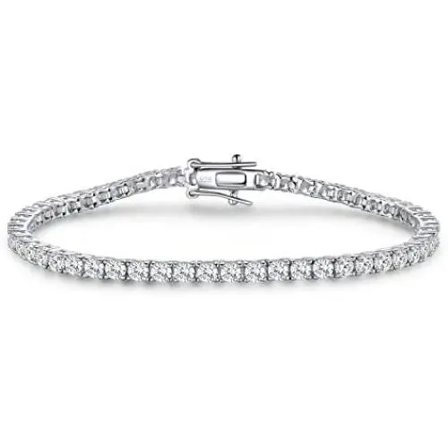 SUPRAONE White Gold Plated 925 Sterling Silver 3.0 Round Cut Cubic Zirconia Classic Tennis Bracelet, 14K White Gold Plated 7.0 Inch