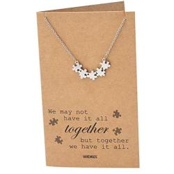 Quan Jewelry Puzzle Piece Friendship Necklace, Great Mothers Gift Ideas, Sisters and Friends Charm with Inspiring Family Quote Card, Autism Awareness Jewelry