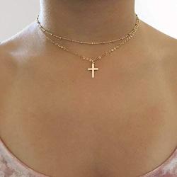 CHESKY 14K Gold Plated Dainty Layered Cross Figaro Chain Necklace Minimalist Sunflower Pendant Necklace Cubic Zirconia Evil Eye Choker Handmade Jewelry for Women