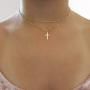 CHESKY 14K Gold Plated Dainty Layered Cross Figaro Chain Necklace Minimalist Sunflower Pendant Necklace Cubic Zirconia Evil Eye Choker Handmade Jewelry for Women