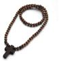 COLORFUL BLING Classic Natural Wood Beads Cross Pendant Necklace for Men Women Religious Rosary Jewelry Handmade Prayer Accessories