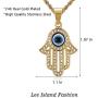 Lee Island Fashion 24K Gold Plated Simmulated Diamond CZ Fully 3D Blue Evil Eye Beads Fatima Hamsa Hand Egyptian Protection Pendant Stainless Steel Necklace, 24 Inch Chain Jewelry
