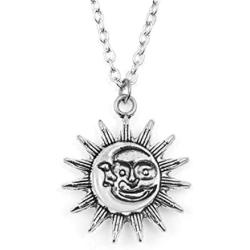 Sun Moon Necklace Choker Vintage Smile Face Sunflower Pendant Neckalce for Women Wish Jewelry