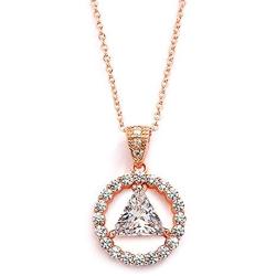 Mariell 14K Rose Gold Plated AA Recovery Necklace CZ Unity Pendant - Great Jewelry Gift for Sober Women