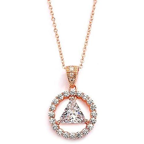 Mariell 14K Rose Gold Plated AA Recovery Necklace CZ Unity Pendant - Great Jewelry Gift for Sober Women