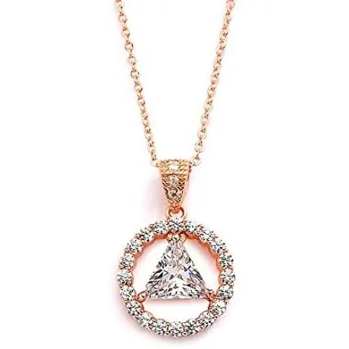 Mariell 14K Rose Gold Plated AA Recovery Necklace CZ Unity Pendant - Great Jewelry Gift for Sober Women Mariell 14K Rose Gold Plated AA Recovery Necklace CZ Unity Pendant - Great Jewelry Gift for Sober Women