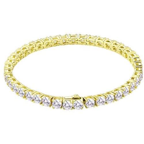 KRKC&CO S925 Sterling Silver 4mm Tennis Bracelet, 14k Gold Iced Out Tennis Bracelet, Prong-Setting 5A Cubic Zirconia Stones, Urban Street-wear Jewelry, Bracelets for Women