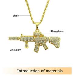 Holibanna 2pcs Hip Hop Rhinestone Necklace Ak47 Pendant Personalized Necklace Punk Golden Chain Jewelry Accessories Gift for Men Women with Random Chain