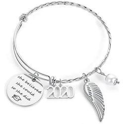 SAM & LORI Graduation Gift Inspirational Bangle Bracelet Grad Cap Jewelry Mantra Quote Engraved Present for Her Women Girl College Senior Student