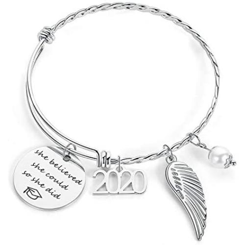 SAM & LORI Graduation Gift Inspirational Bangle Bracelet Grad Cap Jewelry Mantra Quote Engraved Present for Her Women Girl College Senior Student