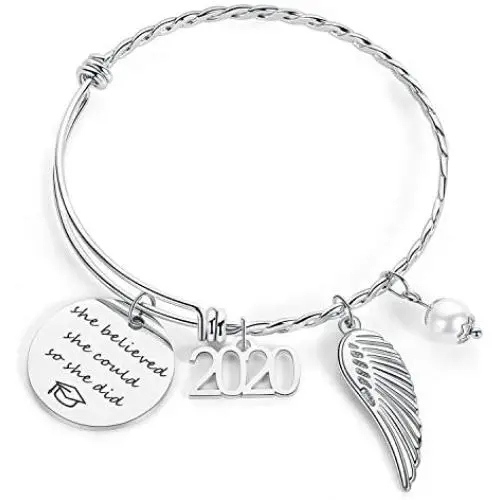 SAM & LORI Graduation Gift Inspirational Bangle Bracelet Grad Cap Jewelry Mantra Quote Engraved Present for Her Women Girl College Senior Student SAM & LORI Graduation Gift Inspirational Bangle Bracelet Grad Cap Jewelry Mantra Quote Engraved Present for Her Women Girl College Senior Student