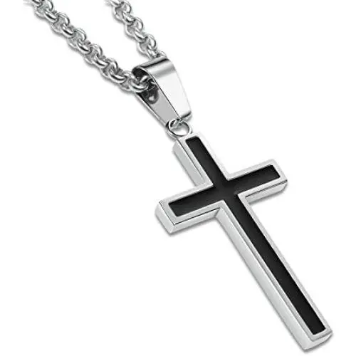 Honeystore Unisex Titanium Steel Rolo Chain Crucifix Cross Pendant Easter Prayer Necklace Honeystore Unisex Titanium Steel Rolo Chain Crucifix Cross Pendant Easter Prayer Necklace