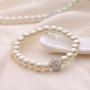Faux Pearl Choker Necklace For Women, White Simulated Shell Pearl Bracelet Stud Earring Necklaces Sets Teen Girls, Crystal Ball Wedding Brides Jewelry