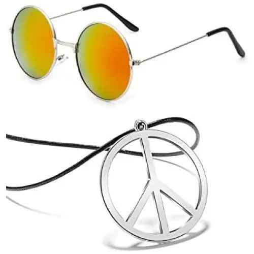 BOMAIL Hippie Dressing Accessory Set Hippie Glasses and Peace Sign Pendant Necklace for Women Men BOMAIL Hippie Dressing Accessory Set Hippie Glasses and Peace Sign Pendant Necklace for Women Men