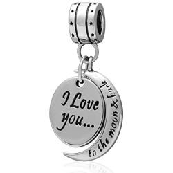Sambaah 925 Sterling Silver Love Charm I Love You to The Moon and Back Pendant Fit Pandora Bracelets