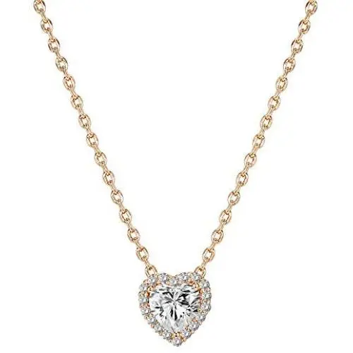 PAVOI 14K Gold Plated Post Faux Diamond Round Solitaire Pendant Halo Necklace | Gold Necklace for Women | Slider Adjustable