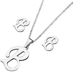 Chili Jewelry Women Girls A to Z Initial Necklace and Earrings Set Stainless Steel 26 Letters Capital Script Name Pendant Necklaces Jewelry Sets